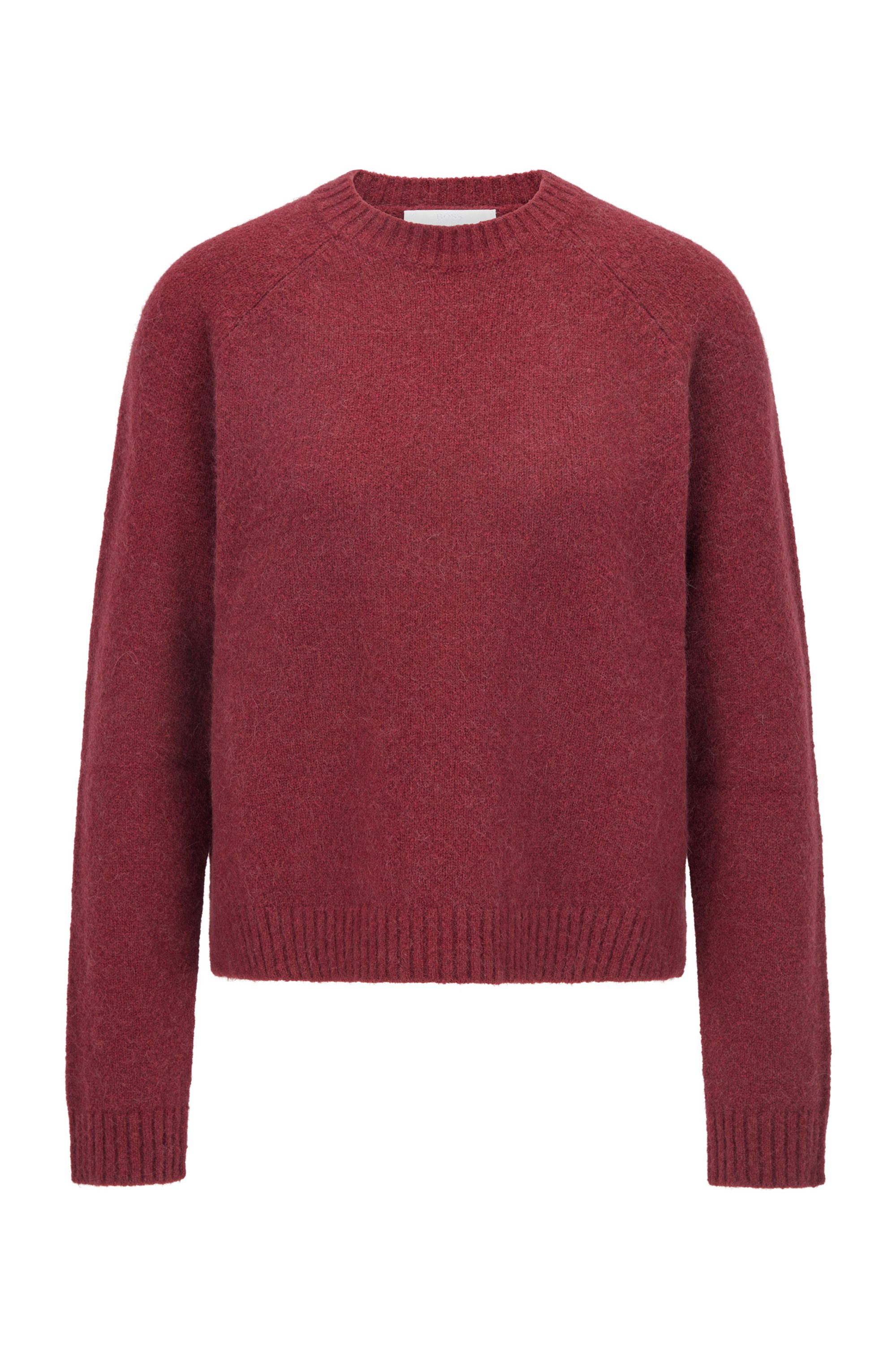 Crew-neck sweater in stretch fabric, Dark Red