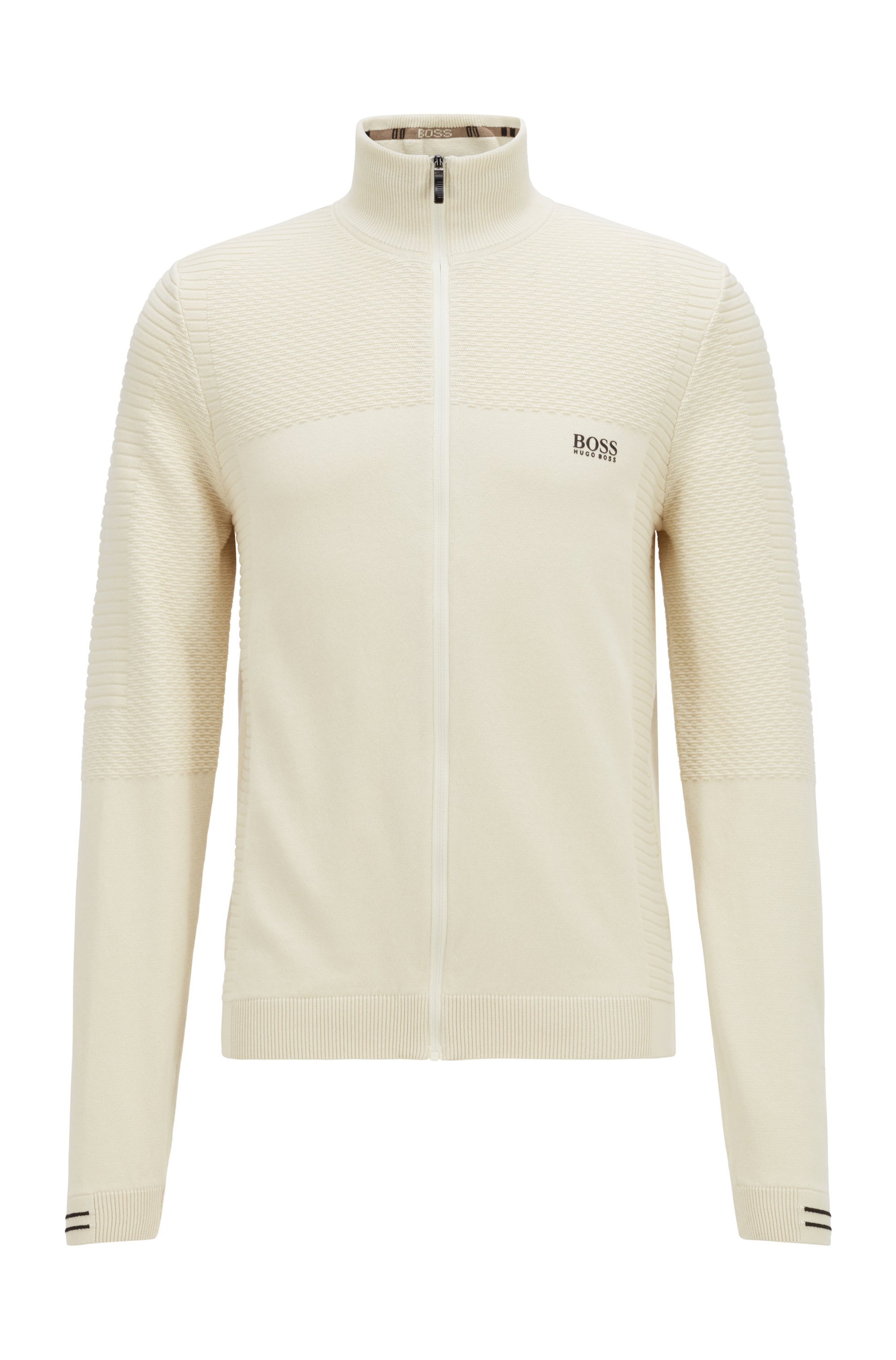 Zip-up cardigan in organic cotton with contrast logo, White