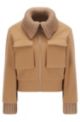 Relaxed-fit wool-blend aviator jacket with knitted trims, Light Brown