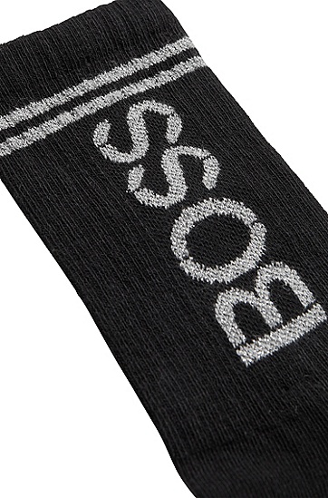 徽标装饰棉质混纺短袜,  001_Black