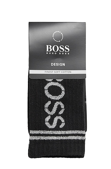BOSS 博斯徽标装饰棉质混纺短袜,  001_Black