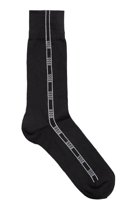 Regular-length cotton-blend socks with logo artwork, Black