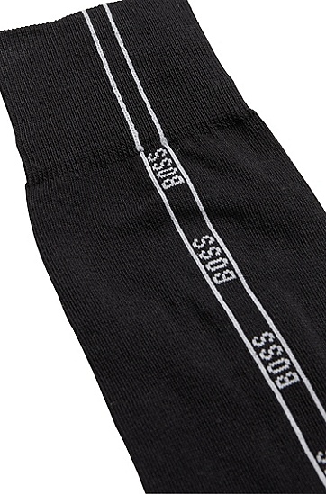 徽标艺术图案棉质混纺中长袜,  001_Black