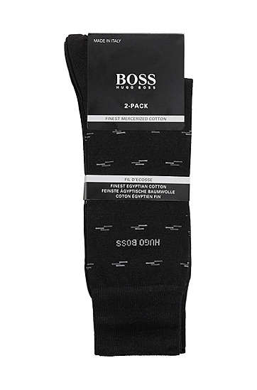 BOSS 博斯丝光棉棉质混纺中长袜两双装,  001_Black