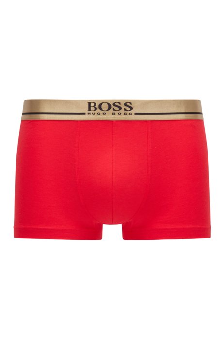 Gift-boxed red trunks with gold-effect logo waistband, Red