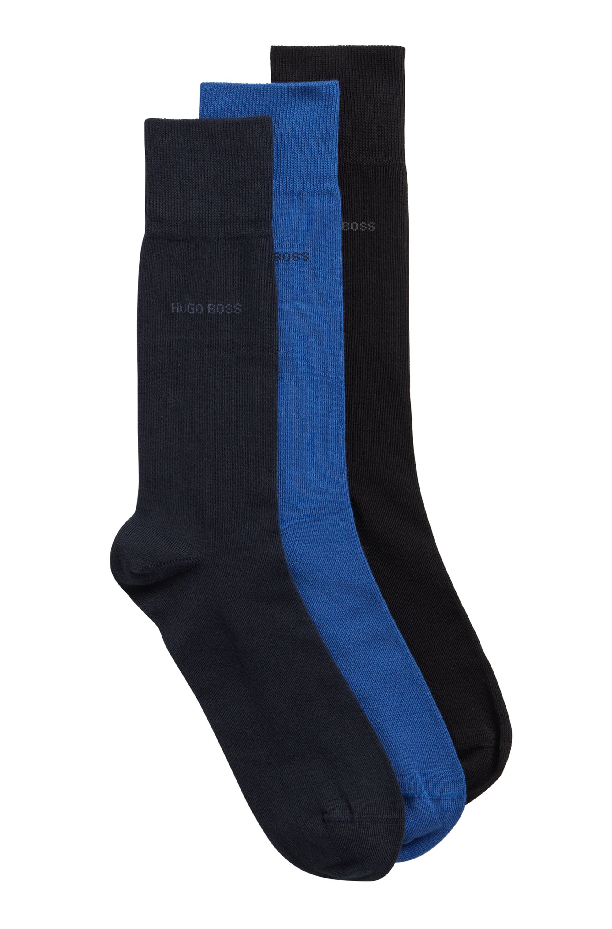Mittelhohe Socken aus elastischem Baumwoll-Mix im Dreier-Pack, Gemustert