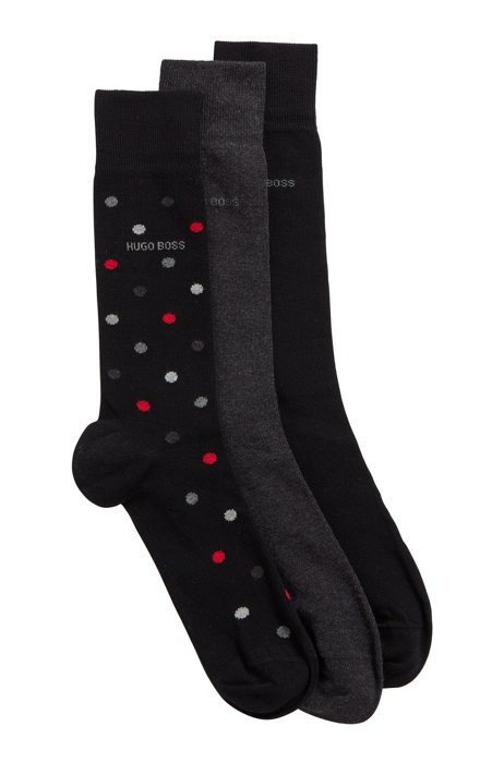 Socken aus elastischem Baumwoll-Mix im Dreier-Pack, Schwarz