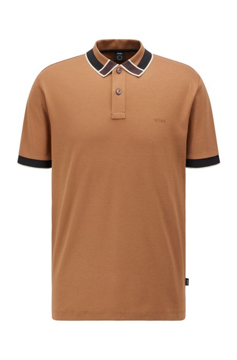 Boss Interlock Cotton Polo Shirt With, Brown And Orange Rugby Shirts