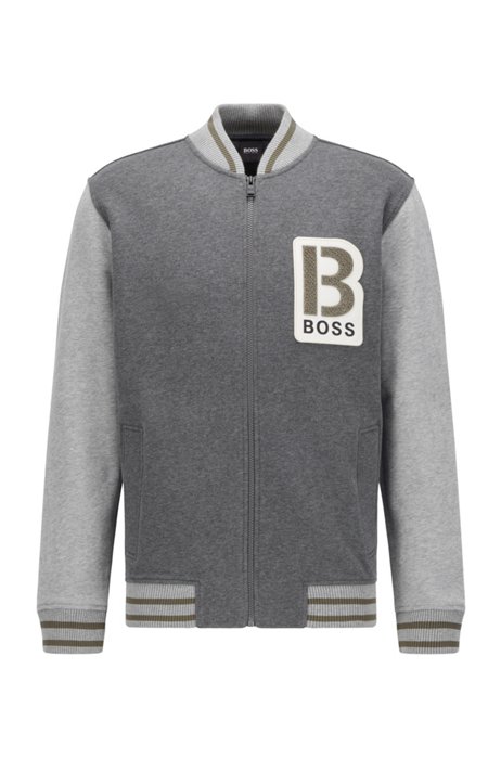 Relaxed-fit varsity jacket with branded patch, Grey