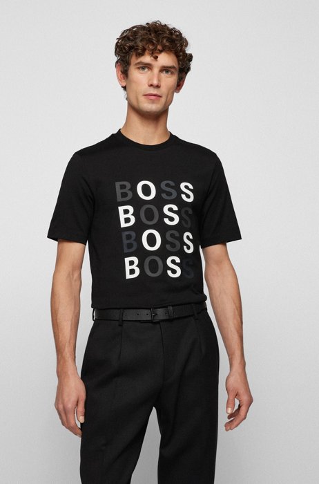 T-shirt Slim Fit en jersey de coton avec logos, Noir