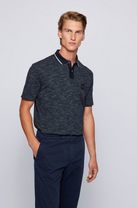 Regular-fit polo shirt in two-tone jersey, Dark Blue