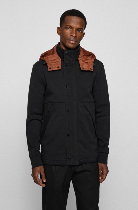 Outerwear-inspired sweatshirt in stretch cotton, Black