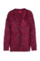 Cardigan relaxed fit in misto lana testurizzato, Rosso scuro