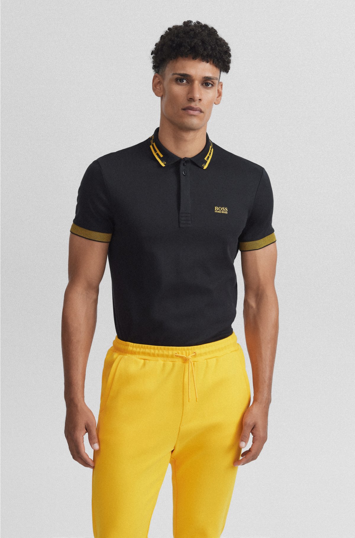 BOSS - Regular-fit polo shirt in cotton with patterned collar
