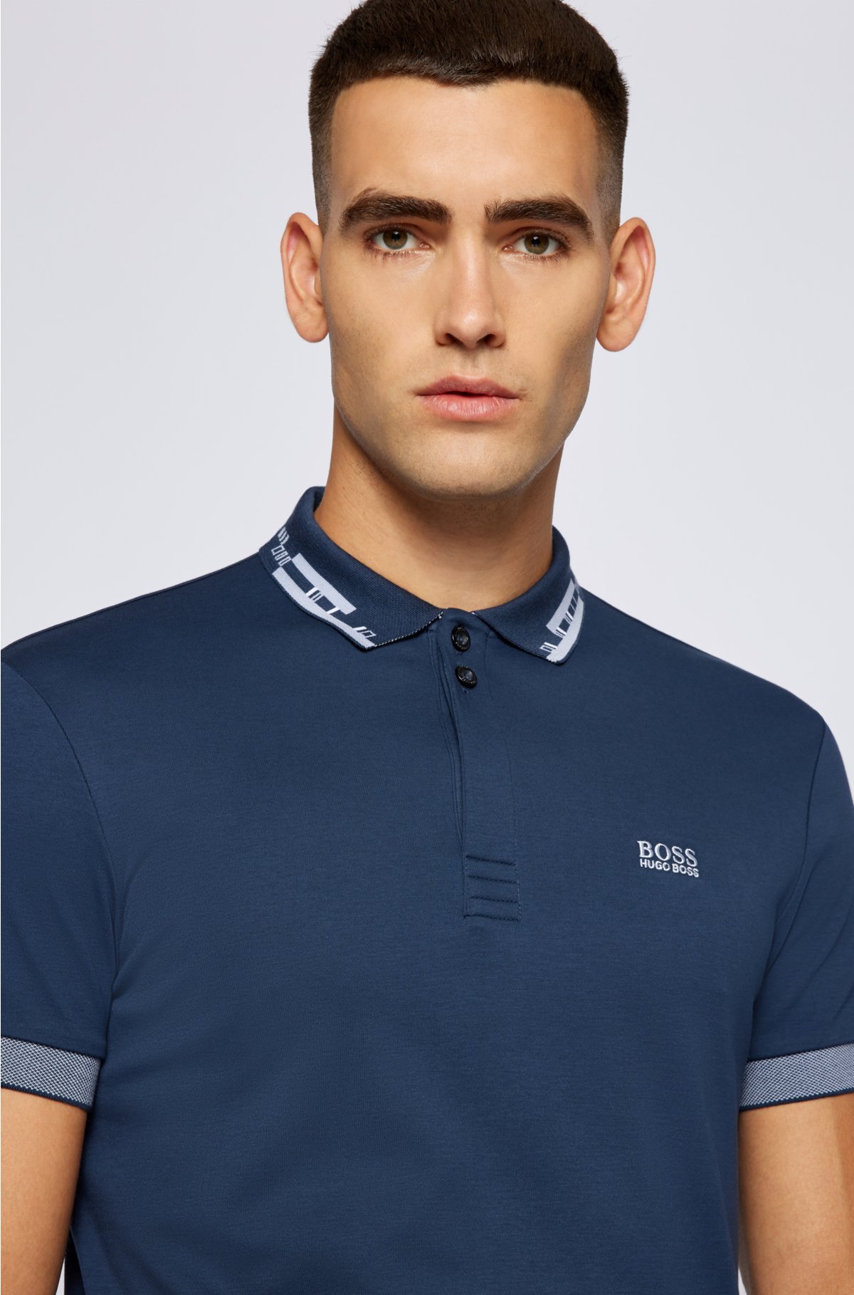 log fænomen Også BOSS - Regular-fit polo shirt in cotton with patterned collar