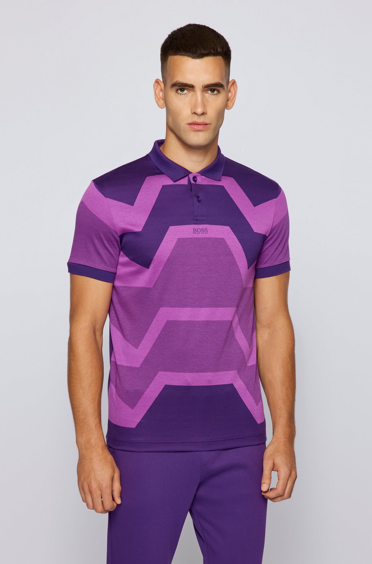 BOSS - Jacquard-pattern slim-fit polo shirt in cotton