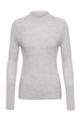 High-neck slim-fit sweater in responsible merino wool, Light Grey