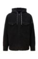Zip-up overshirt in faux teddy with branded tape, Black