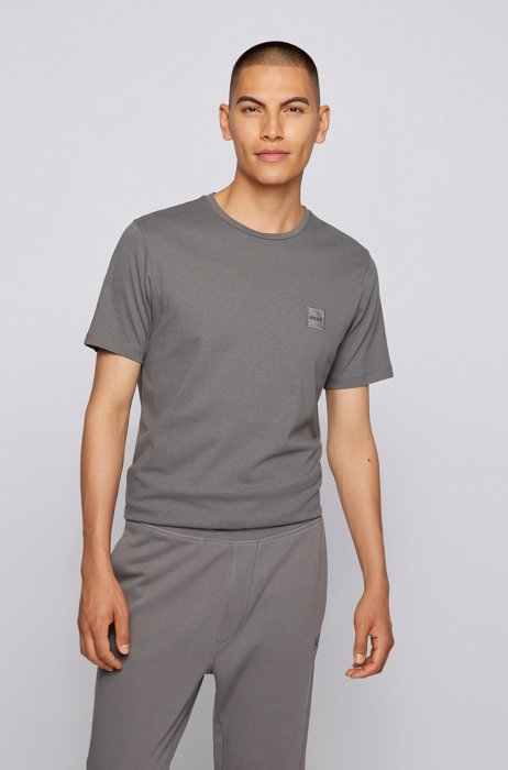 Crew-neck T-shirt in organic cotton with logo patch, Dark Grey