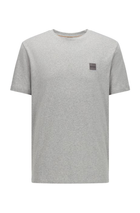 Crew-neck T-shirt in organic cotton with logo patch, Light Grey