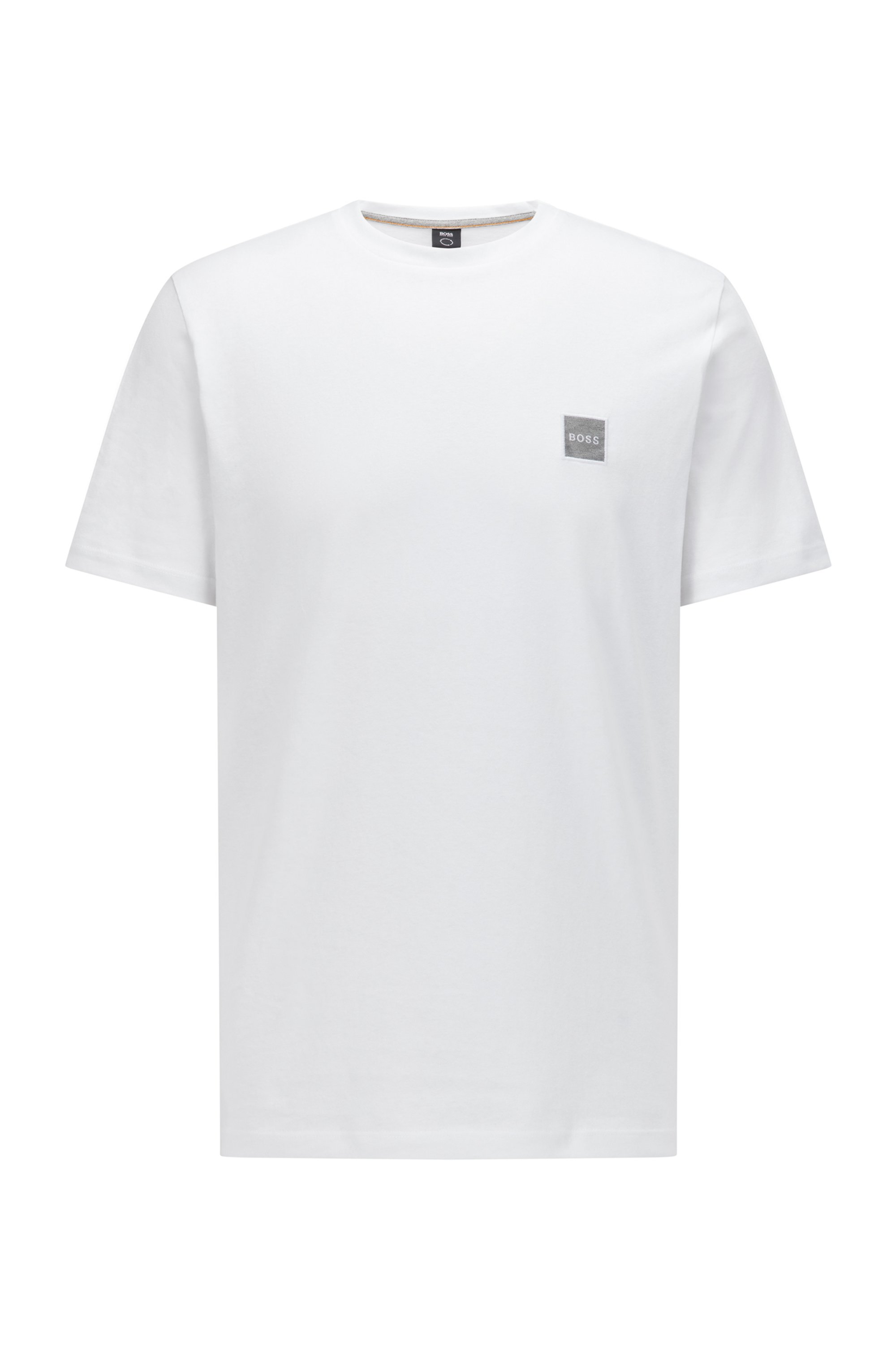 T-shirt en coton biologique à col rond et patch logo, Blanc
