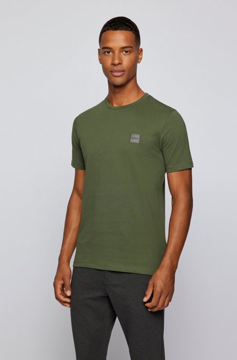 T-Shirt aus Bio-Baumwolle mit Rundhalsausschnitt und Logo-Aufnäher, Hellgrün