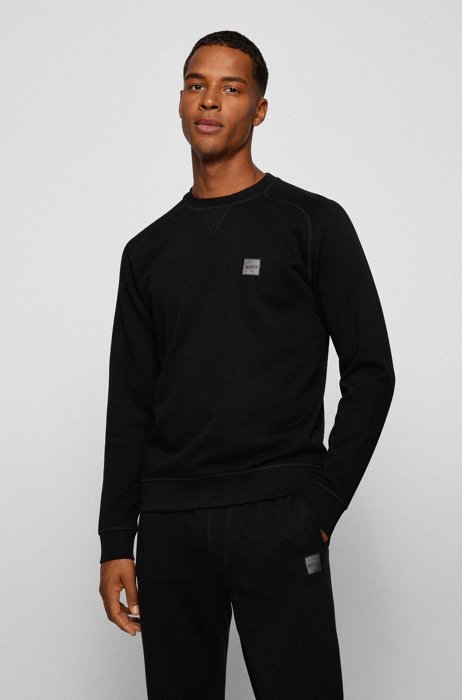 Relaxed-fit sweater met gemêleerde logopatch, Zwart