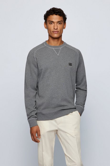Relaxed-fit sweatshirt with melange logo patch, Grey