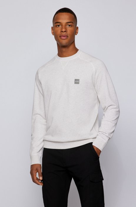 Relaxed-Fit Sweatshirt mit meliertem Logo-Aufnäher, Weiß