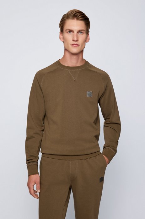 Relaxed-fit sweater met gemêleerde logopatch, Donkergroen