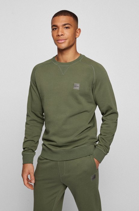 Relaxed-fit sweatshirt with melange logo patch, Green
