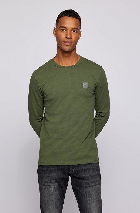 T-shirt à manches longues en coton biologique, avec patch à logo, Vert