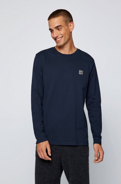 Long-sleeved T-shirt in organic cotton with logo patch, Dark Blue