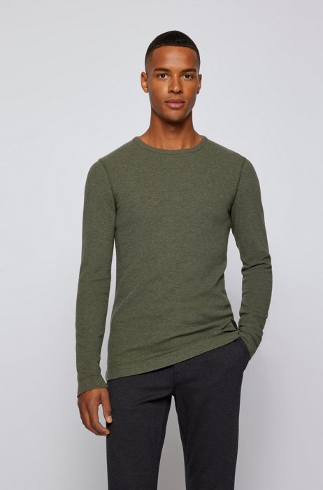 Long-sleeved slim-fit T-shirt with melange logo patch, Green