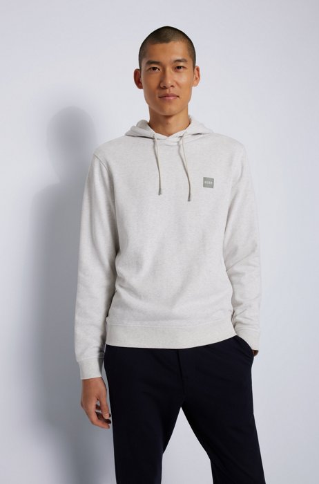 Hooded sweatshirt in French terry with melange logo patch, White