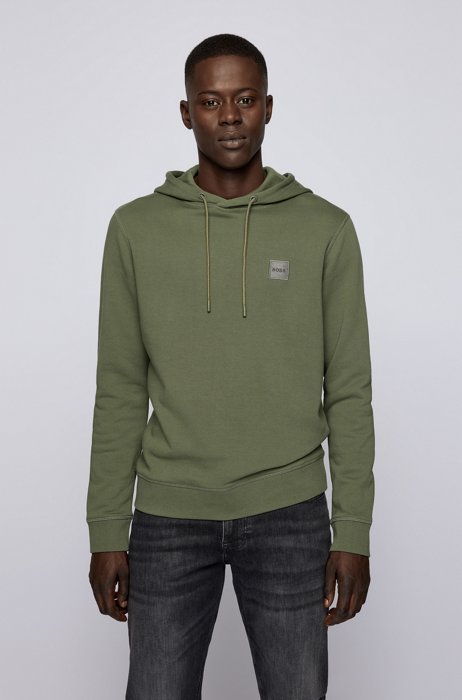 Hooded sweatshirt in French terry with melange logo patch, Green
