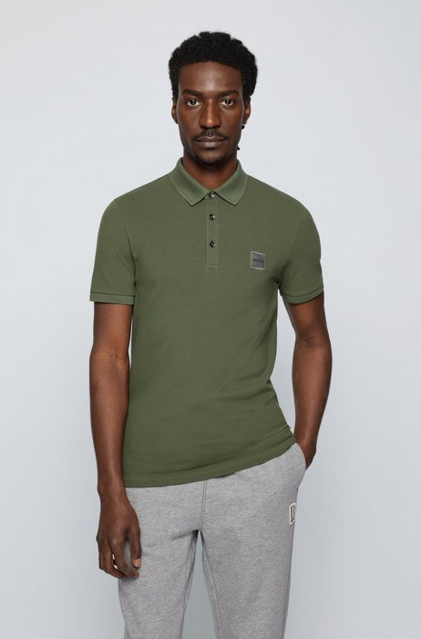 Slim-fit polo shirt in stretch-cotton piqué, Green
