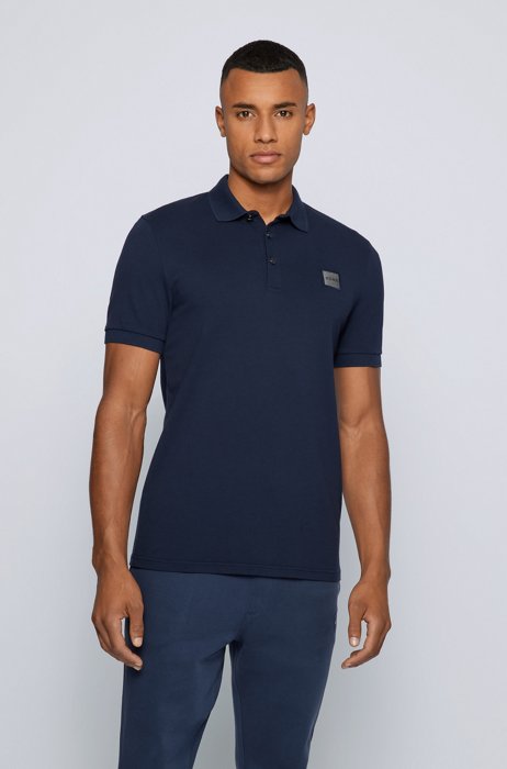 Slim-fit polo shirt in stretch-cotton piqué, Dark Blue