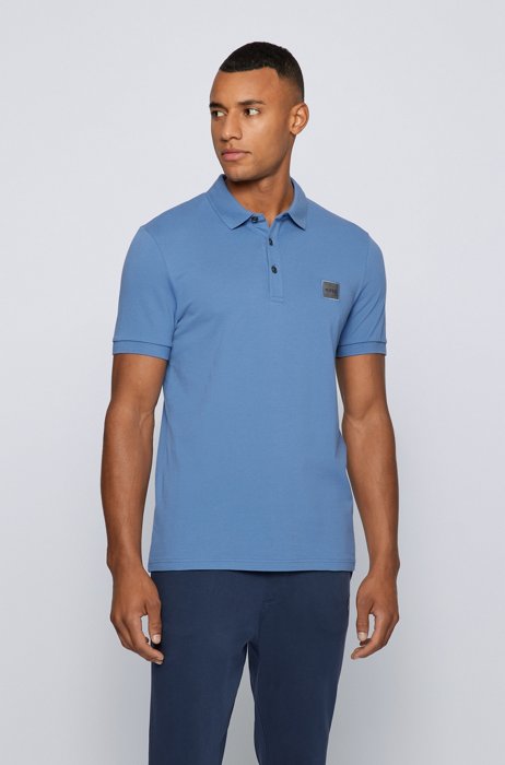 Slim-fit polo shirt in stretch-cotton piqué, Light Blue