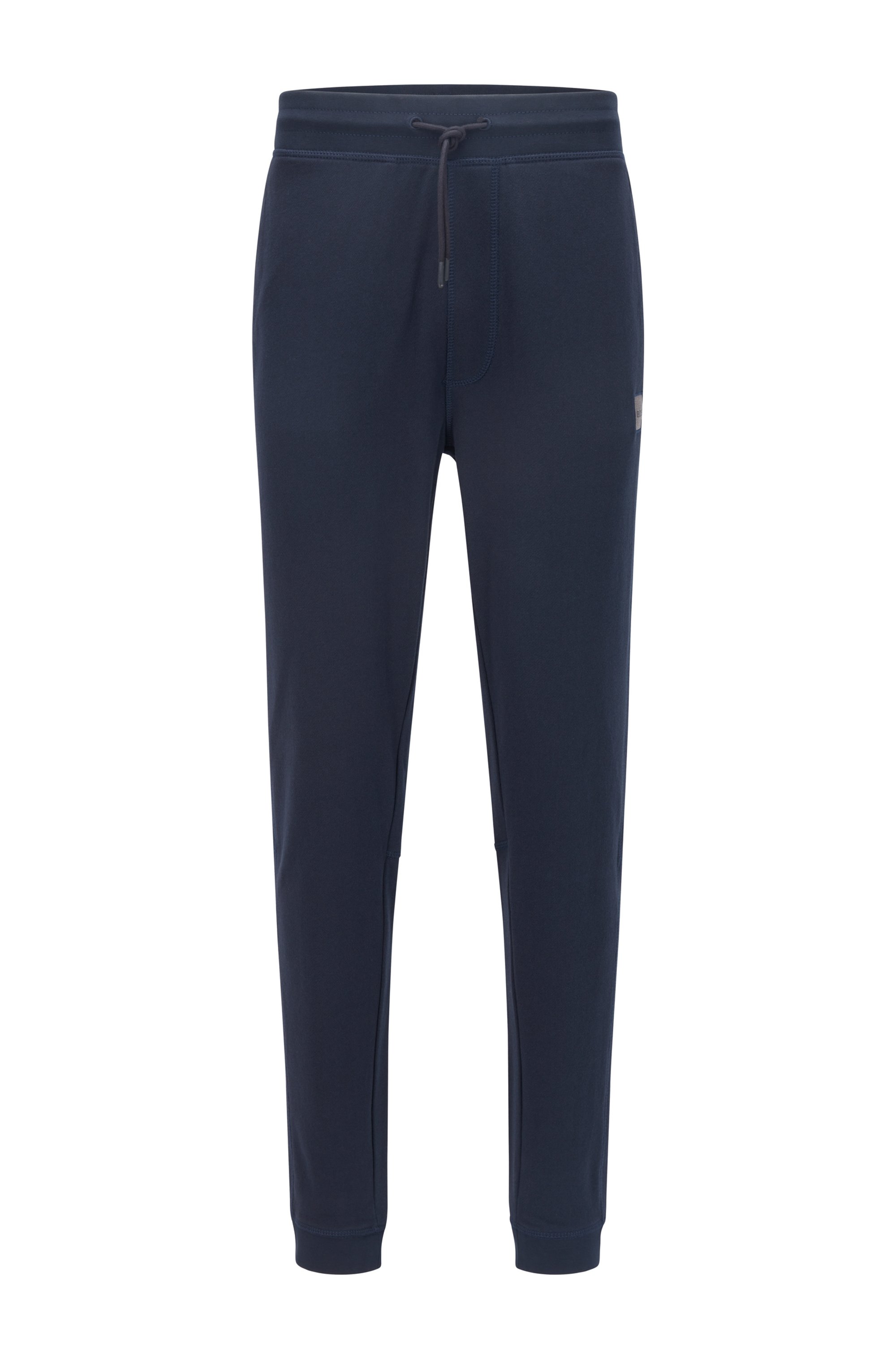 Cotton-terry tracksuit bottoms with logo patch, Dark Blue