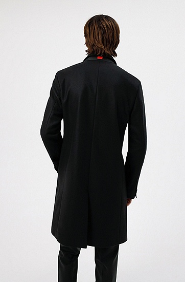 常规版型羊毛混纺外套,  001_Black