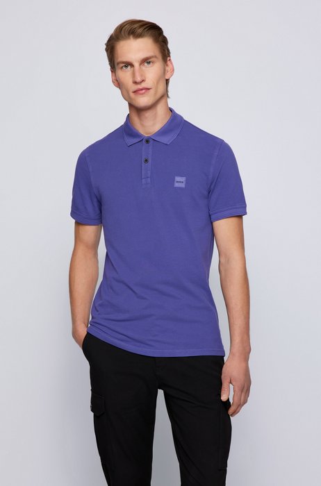 Slim-fit polo shirt with salt-washed finish, Purple