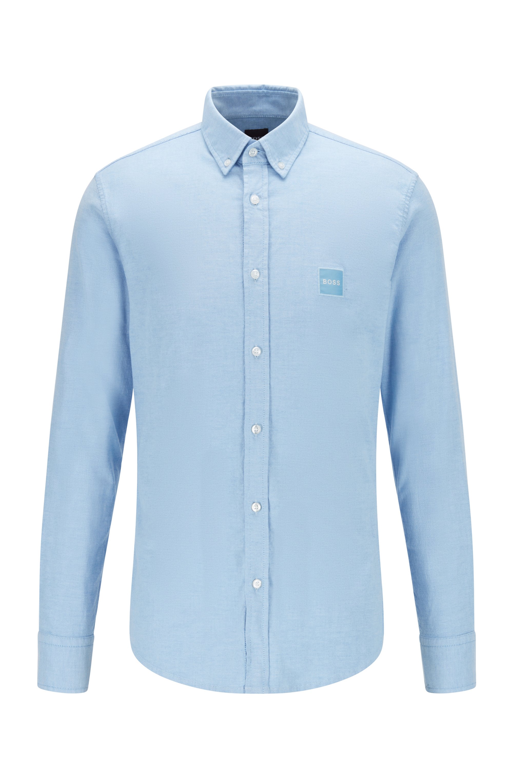 Chemise Slim Fit en coton stretch à patch logo, bleu clair