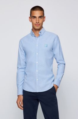 BOSS - Slim-fit shirt in stretch cotton with logo patch