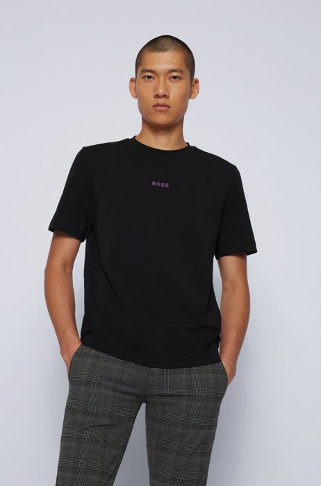 T-shirt Relaxed Fit en coton stretch, à logo imprimé, Noir