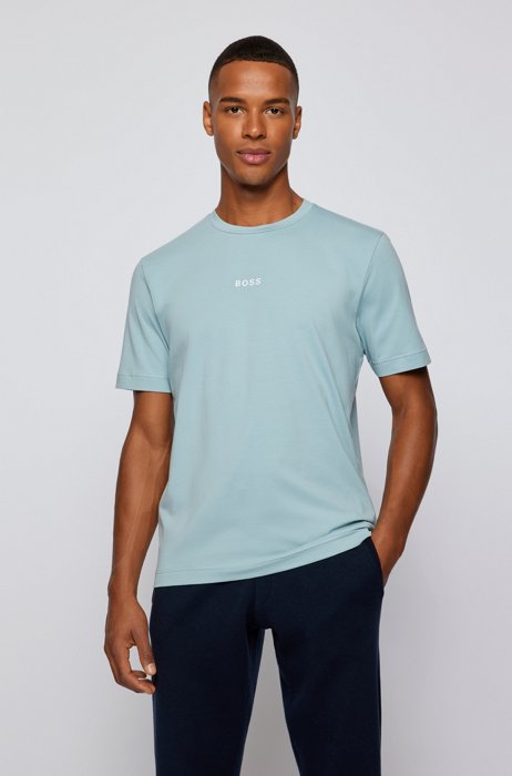 Relaxed-fit T-shirt in stretch cotton with logo print, Turquoise