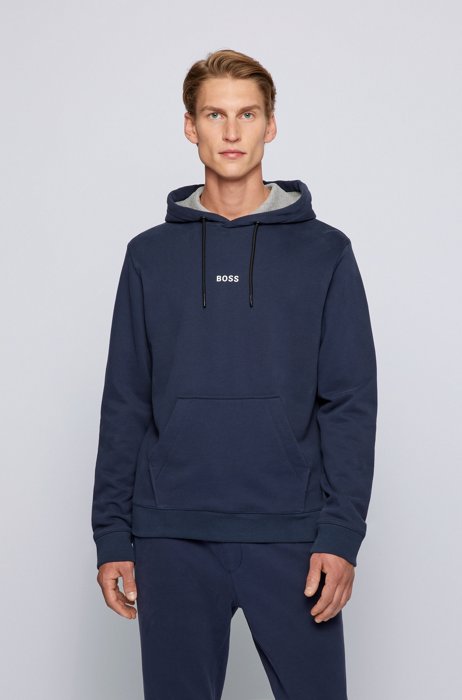 Relaxed-fit hooded sweatshirt with logo detailing, Blu scuro
