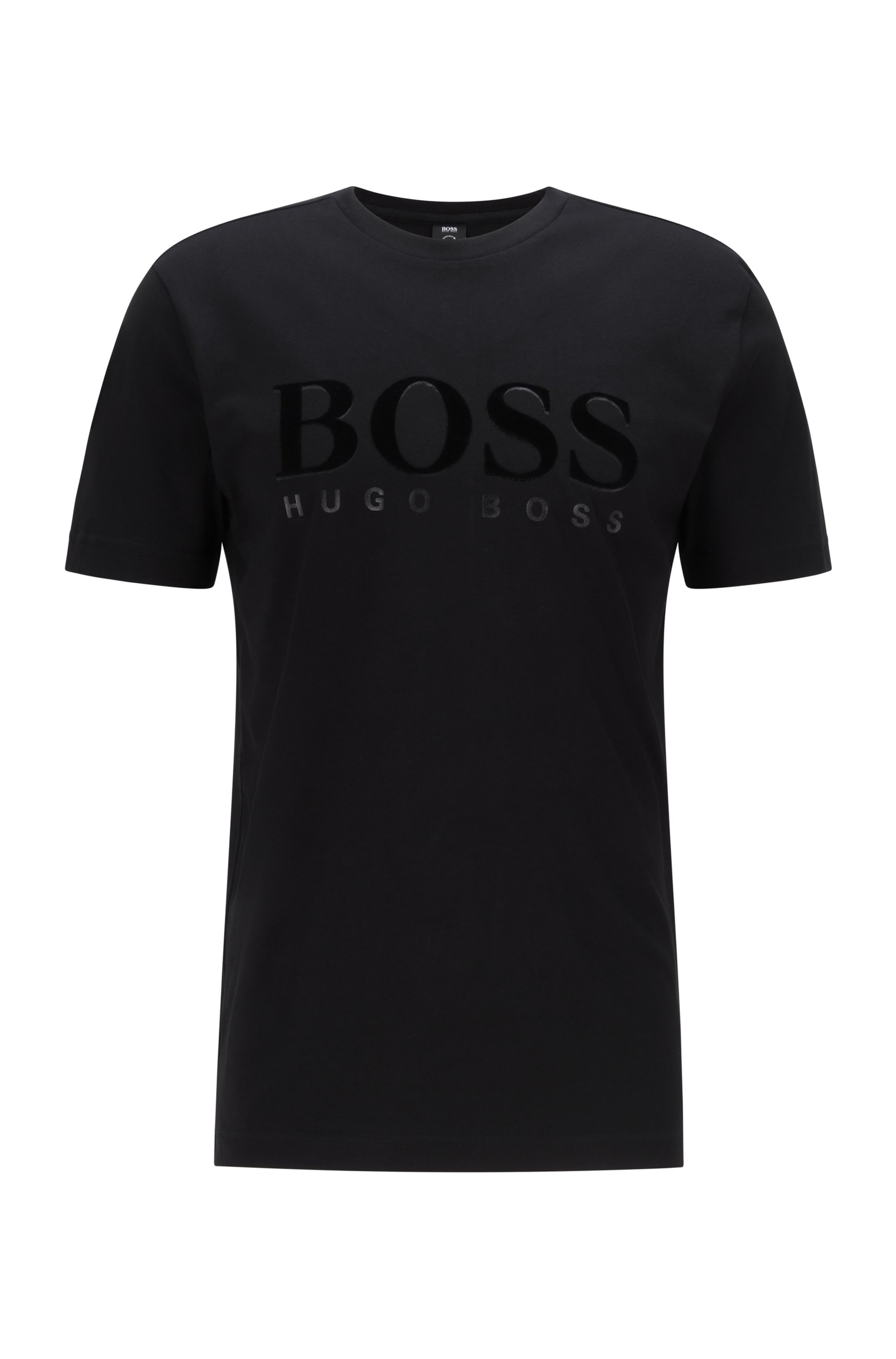 Camiseta regular fit de algodón con logotipo de estampado mixto, Negro