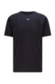 T-Shirt aus Stretch-Baumwolle mit Logo-Tape, Schwarz