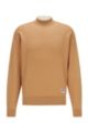 Mock-neck sweater in wool-cotton with exclusive logo, Beige